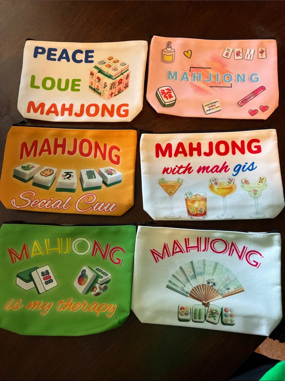 Mahjong Themed Makeup Pouch - Assorted Colors